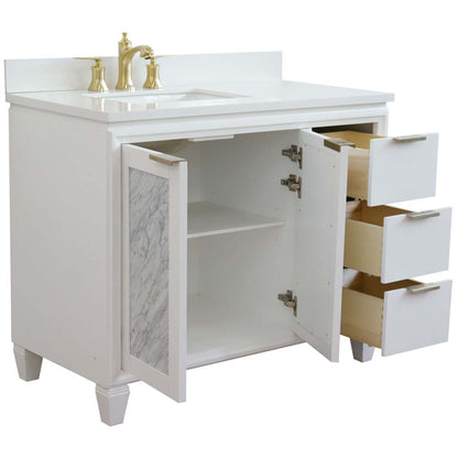 43" Single vanity in White finish with White quartz and rectangle sink- Left door/Left sink - 400990-43L-WH-WERL