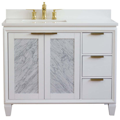 43" Single vanity in White finish with White quartz and rectangle sink- Left door/Left sink - 400990-43L-WH-WERL