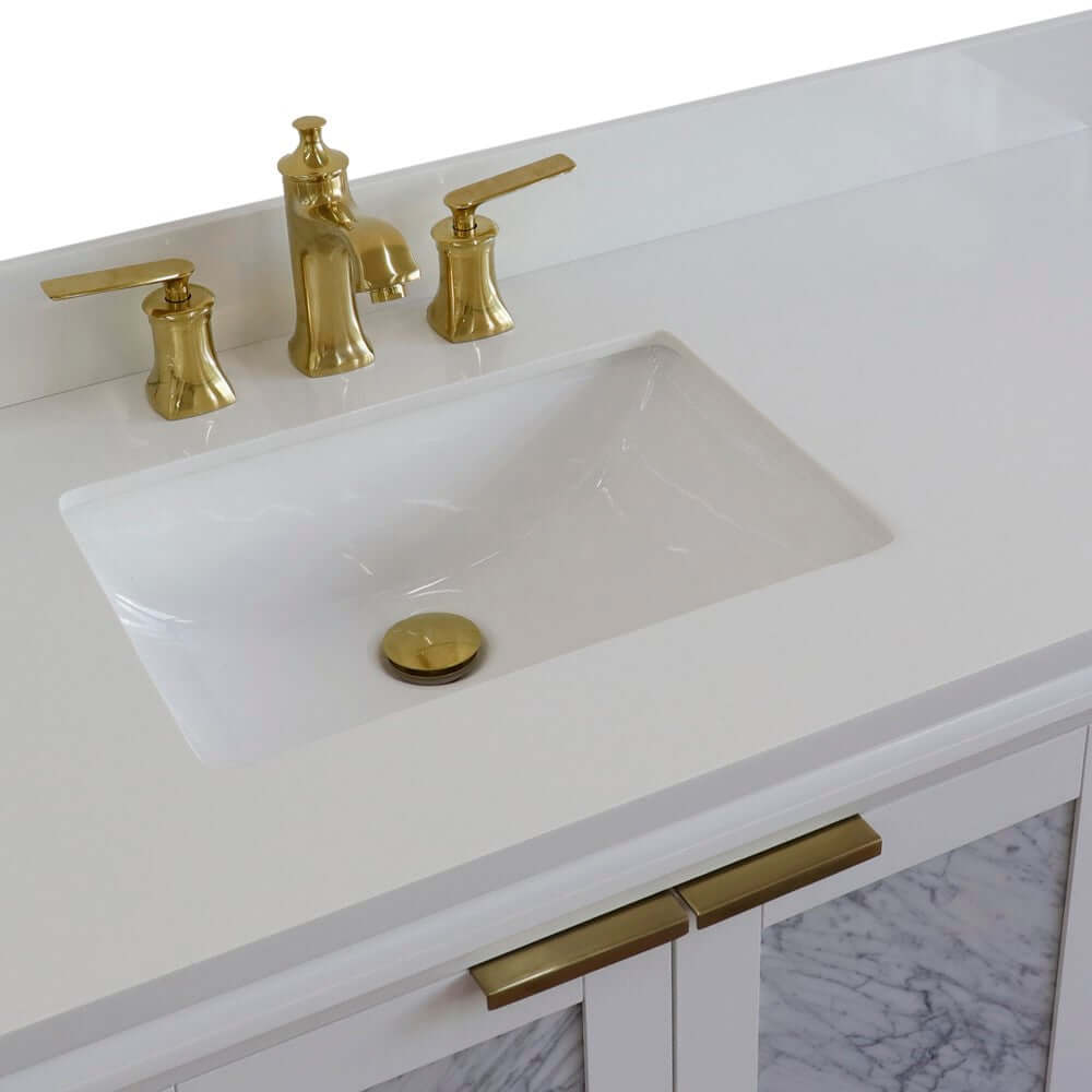 43" Single vanity in White finish with White quartz and rectangle sink- Left door/Left sink - 400990-43L-WH-WERL