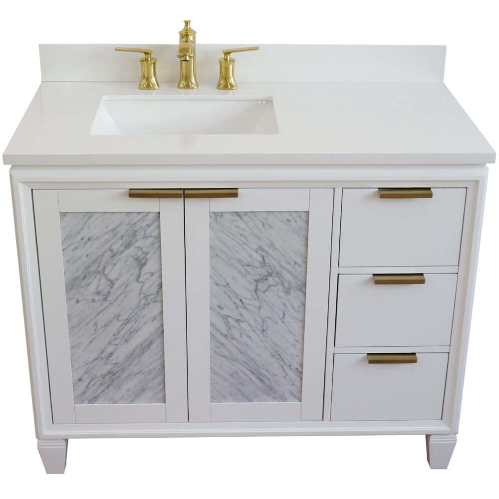 43" Single vanity in White finish with White quartz and rectangle sink- Left door/Left sink - 400990-43L-WH-WERL