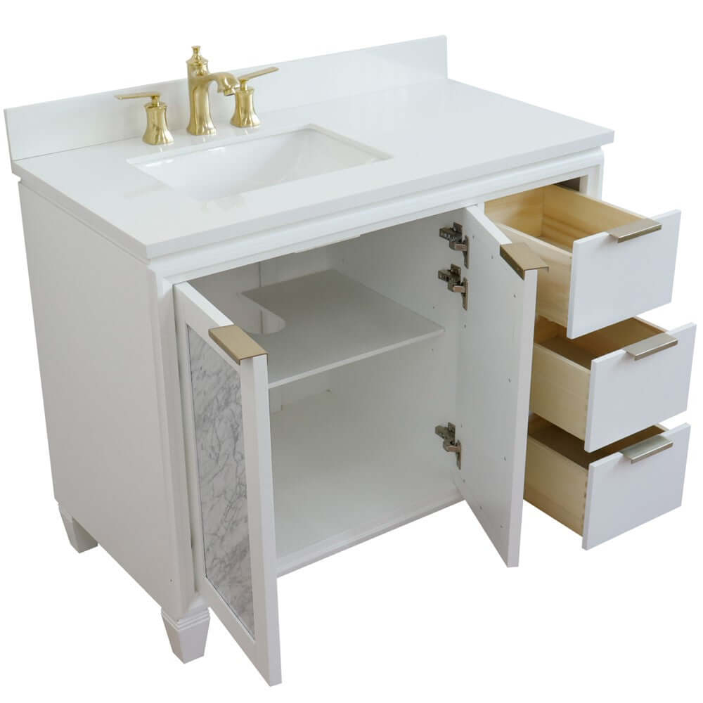 43" Single vanity in White finish with White quartz and rectangle sink- Left door/Left sink - 400990-43L-WH-WERL