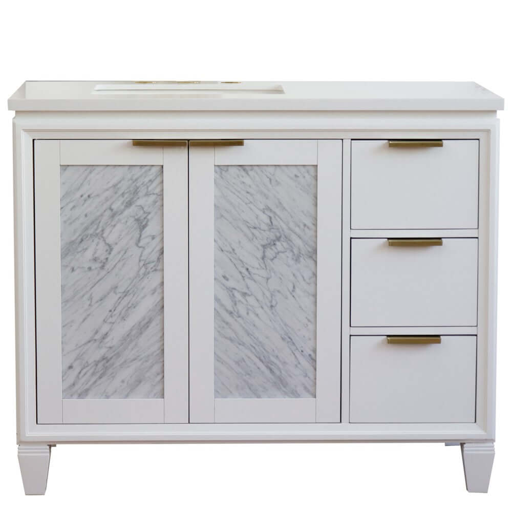 43" Single vanity in White finish with White quartz and rectangle sink- Left door/Left sink - 400990-43L-WH-WERL