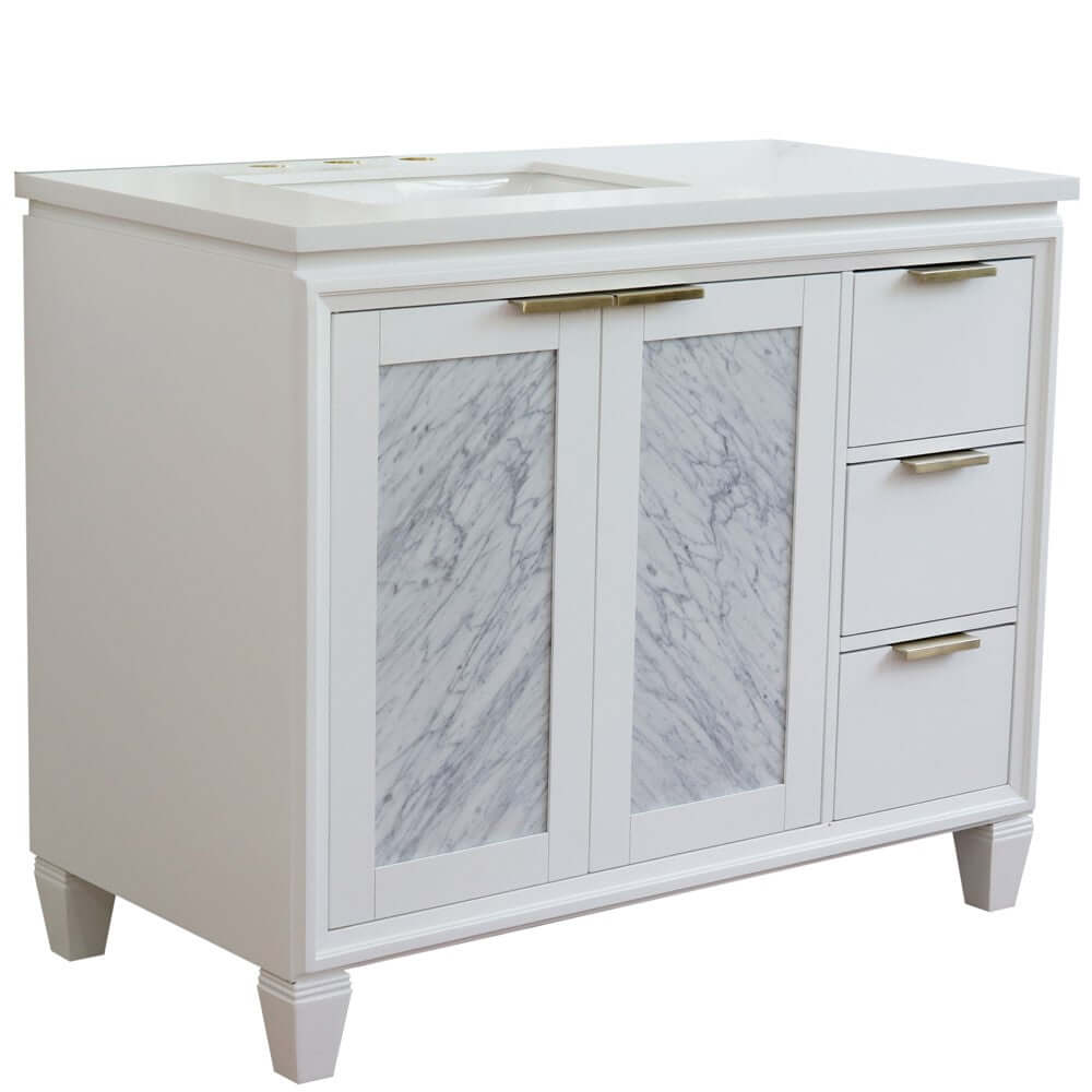 43" Single vanity in White finish with White quartz and rectangle sink- Left door/Left sink - 400990-43L-WH-WERL