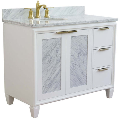 43" Single vanity in White finish with White Carrara and oval sink- Left door/Left sink - 400990-43L-WH-WMOL