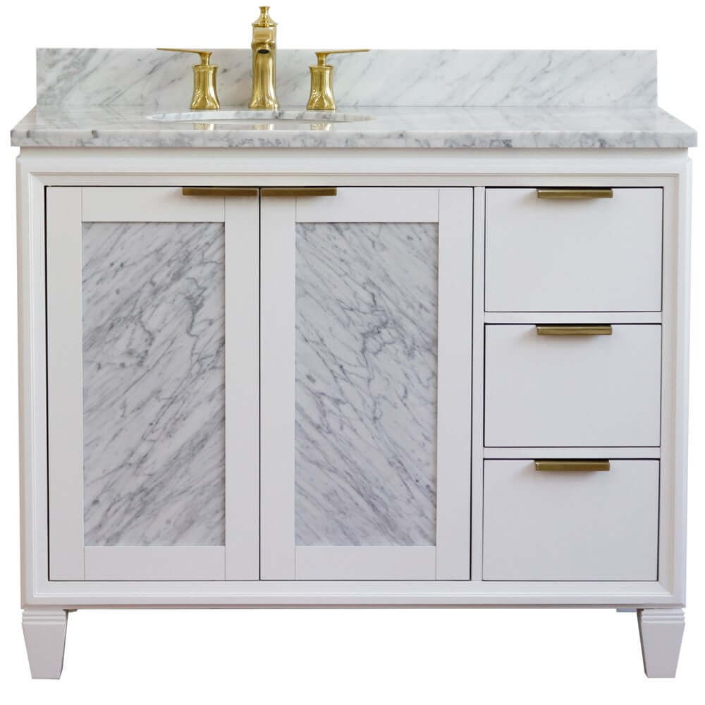 43" Single vanity in White finish with White Carrara and oval sink- Left door/Left sink - 400990-43L-WH-WMOL