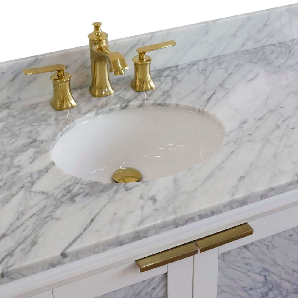 43" Single vanity in White finish with White Carrara and oval sink- Left door/Left sink - 400990-43L-WH-WMOL