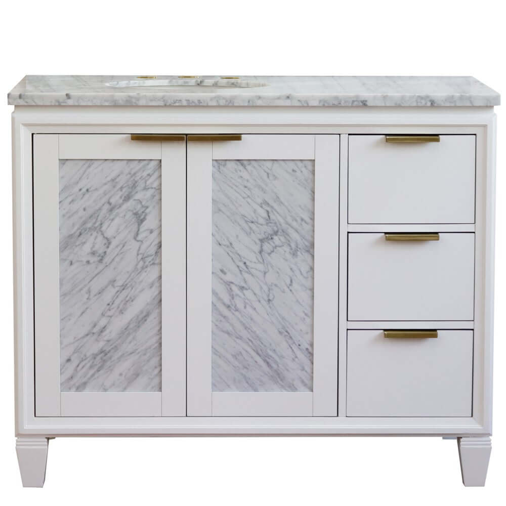 43" Single vanity in White finish with White Carrara and oval sink- Left door/Left sink - 400990-43L-WH-WMOL