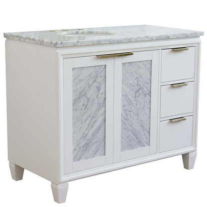 43" Single vanity in White finish with White Carrara and oval sink- Left door/Left sink - 400990-43L-WH-WMOL