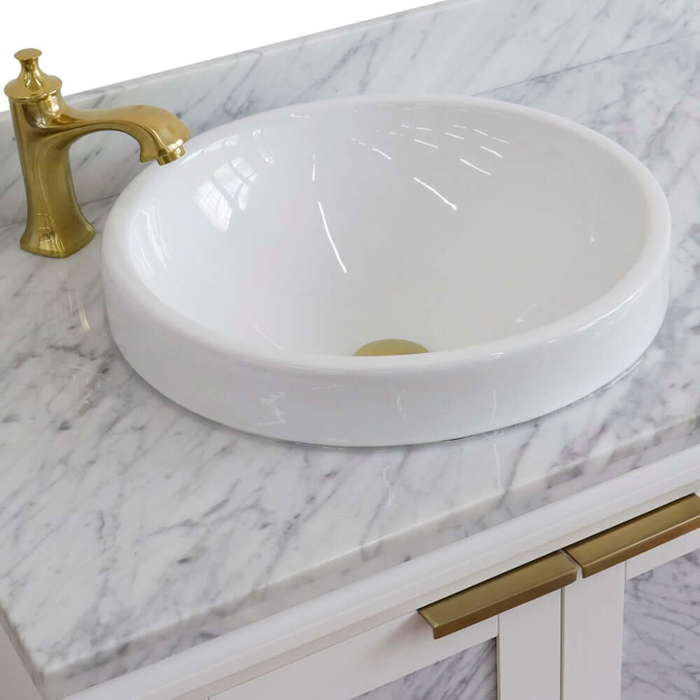 43" Single vanity in White finish with White Carrara and round sink- Left door/Left sink - 400990-43L-WH-WMRDL