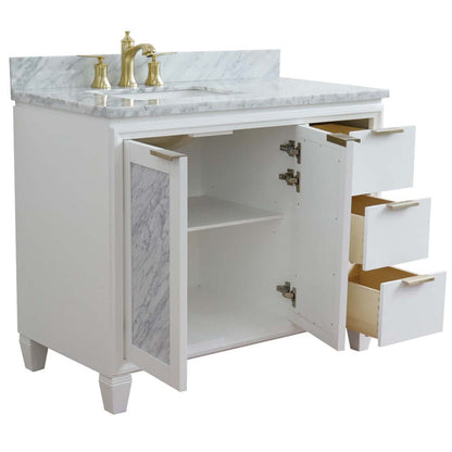 43" Single vanity in White finish with White Carrara and rectangle sink- Left door/Left sink - 400990-43L-WH-WMRL