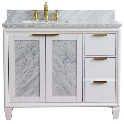 43" Single vanity in White finish with White Carrara and rectangle sink- Left door/Left sink - 400990-43L-WH-WMRL