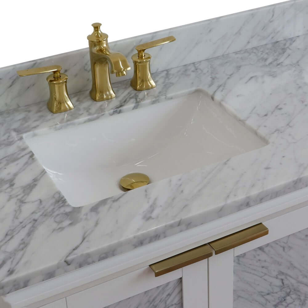 43" Single vanity in White finish with White Carrara and rectangle sink- Left door/Left sink - 400990-43L-WH-WMRL