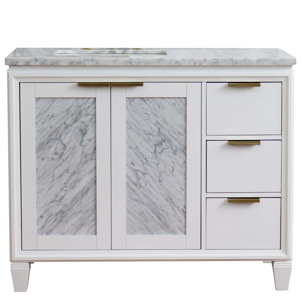 43" Single vanity in White finish with White Carrara and rectangle sink- Left door/Left sink - 400990-43L-WH-WMRL