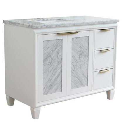 43" Single vanity in White finish with White Carrara and rectangle sink- Left door/Left sink - 400990-43L-WH-WMRL