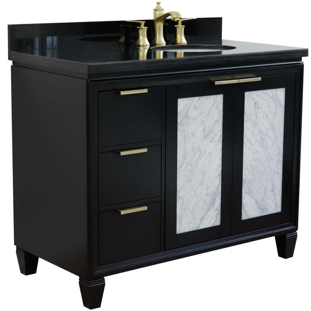 43" Single vanity in Black finish with Black galaxy and oval sink- Right door/Right sink - 400990-43R-BL-BGOR