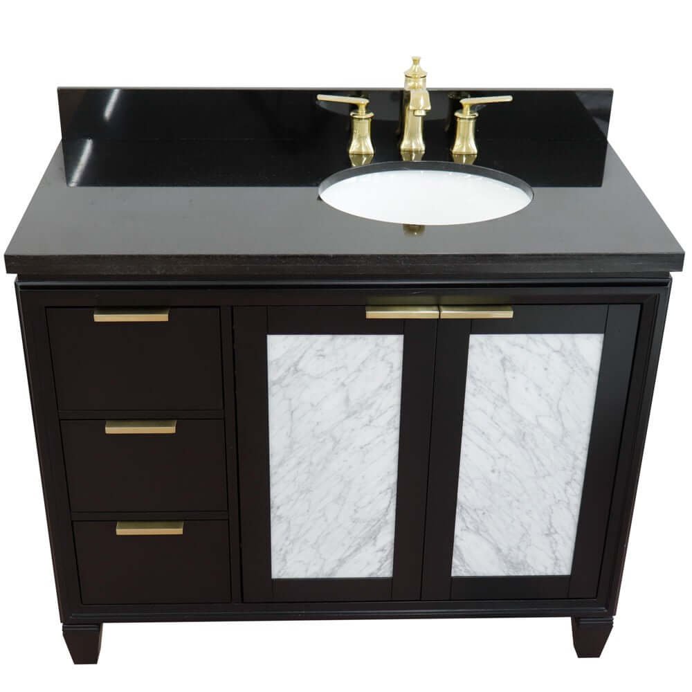 43" Single vanity in Black finish with Black galaxy and oval sink- Right door/Right sink - 400990-43R-BL-BGOR