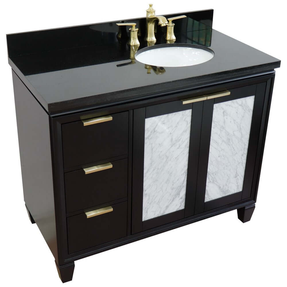 43" Single vanity in Black finish with Black galaxy and oval sink- Right door/Right sink - 400990-43R-BL-BGOR