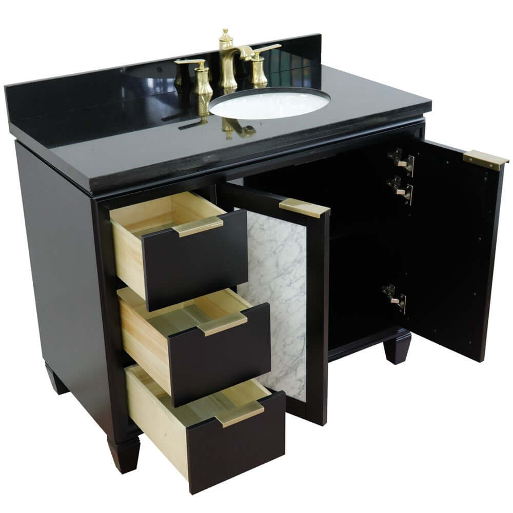 43" Single vanity in Black finish with Black galaxy and oval sink- Right door/Right sink - 400990-43R-BL-BGOR