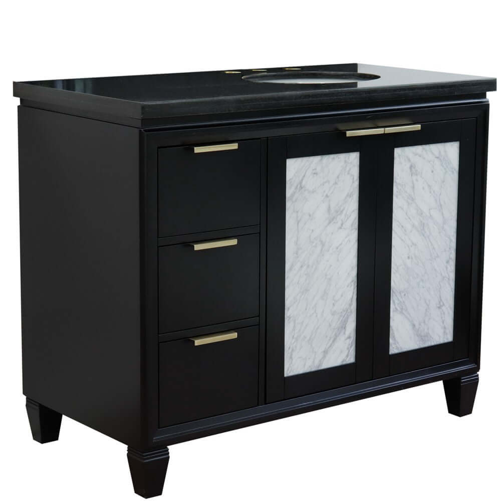 43" Single vanity in Black finish with Black galaxy and oval sink- Right door/Right sink - 400990-43R-BL-BGOR