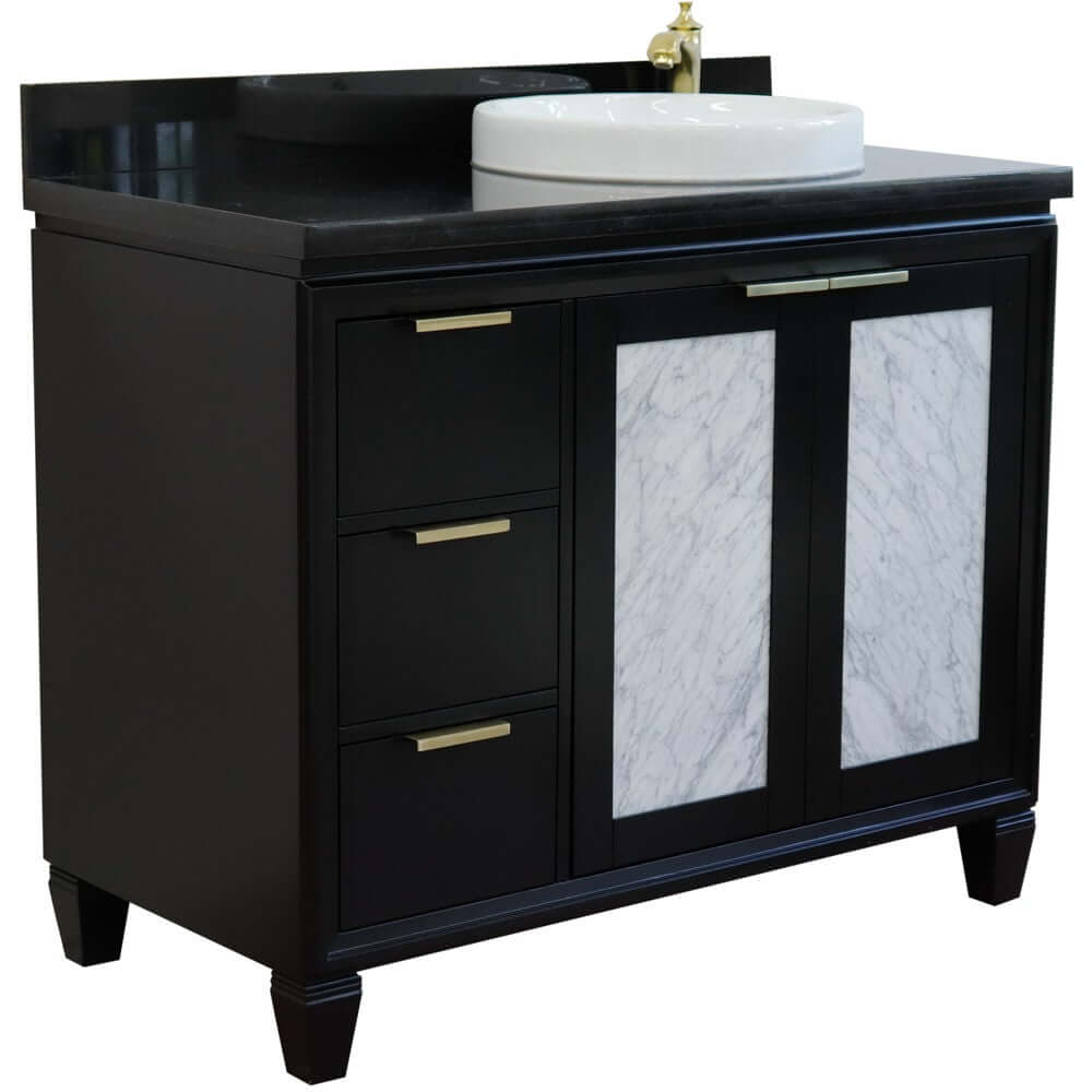 43" Single vanity in Black finish with Black galaxy and round sink- Right door/Right sink - 400990-43R-BL-BGRDR