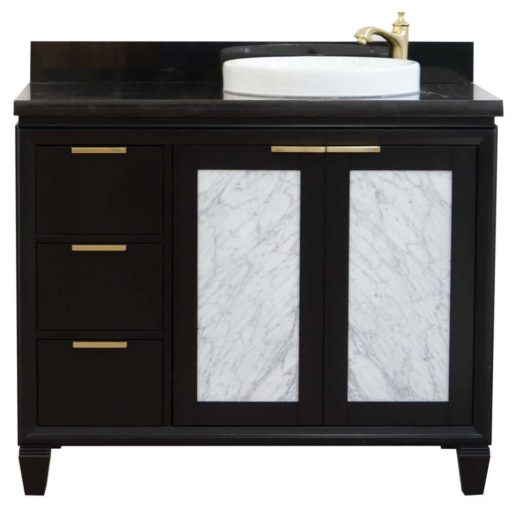 43" Single vanity in Black finish with Black galaxy and round sink- Right door/Right sink - 400990-43R-BL-BGRDR