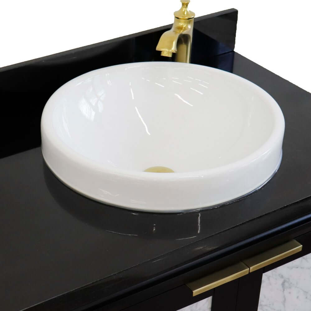 43" Single vanity in Black finish with Black galaxy and round sink- Right door/Right sink - 400990-43R-BL-BGRDR