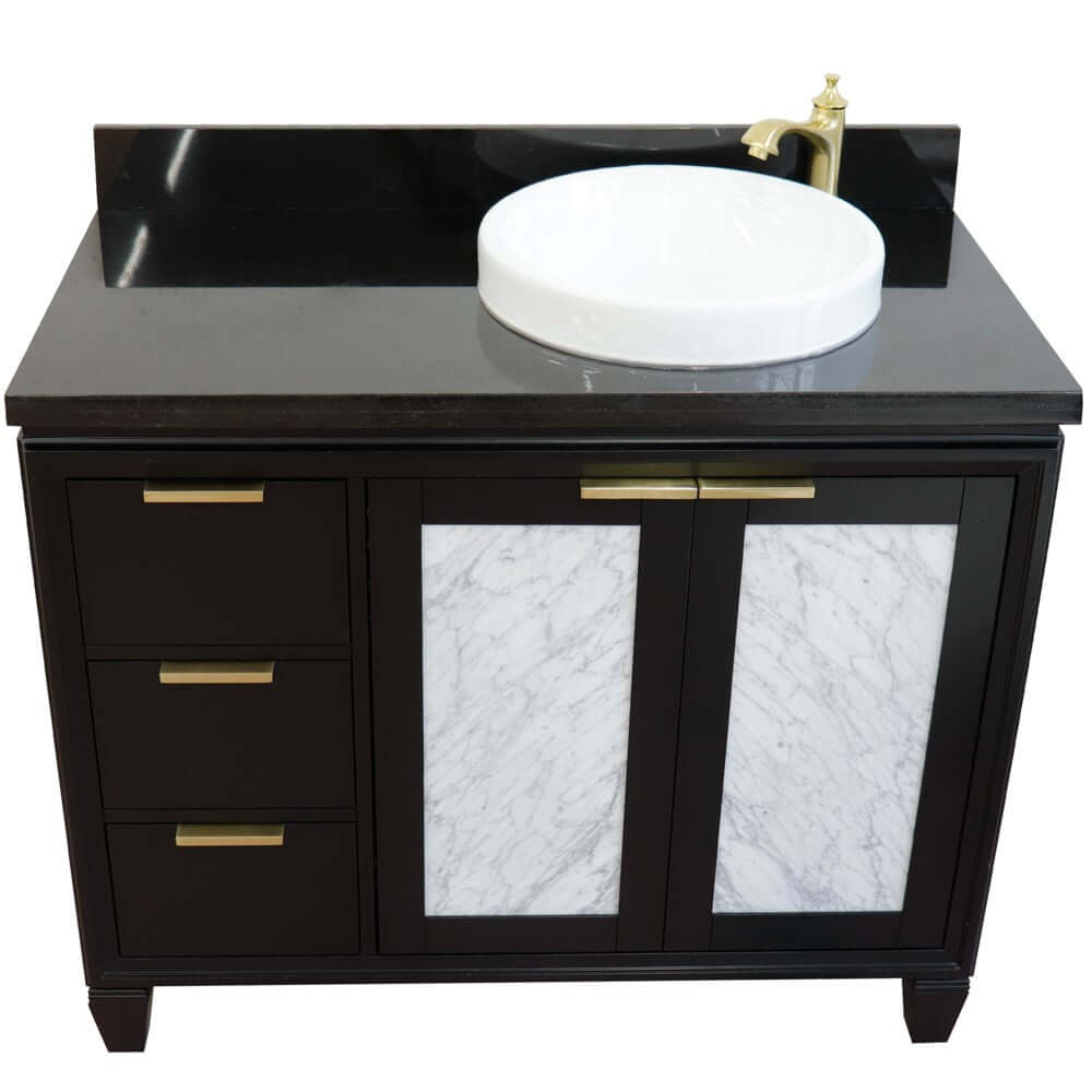 43" Single vanity in Black finish with Black galaxy and round sink- Right door/Right sink - 400990-43R-BL-BGRDR