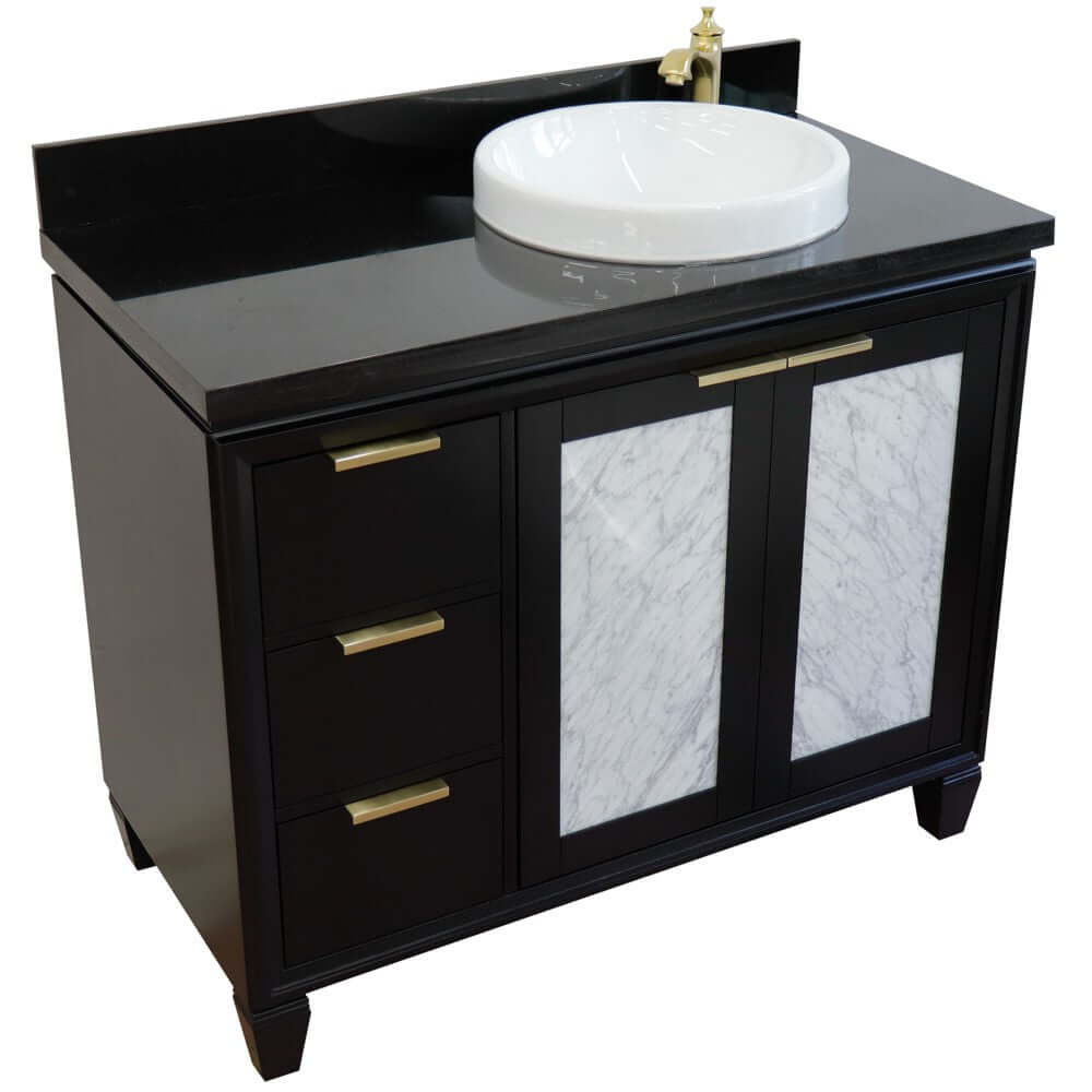 43" Single vanity in Black finish with Black galaxy and round sink- Right door/Right sink - 400990-43R-BL-BGRDR