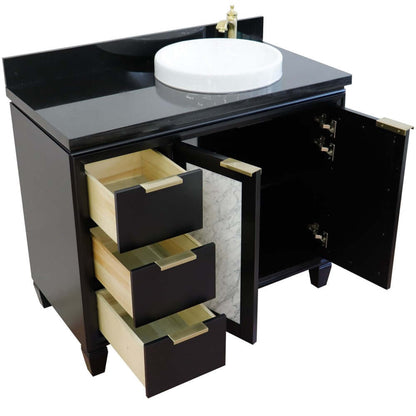 43" Single vanity in Black finish with Black galaxy and round sink- Right door/Right sink - 400990-43R-BL-BGRDR