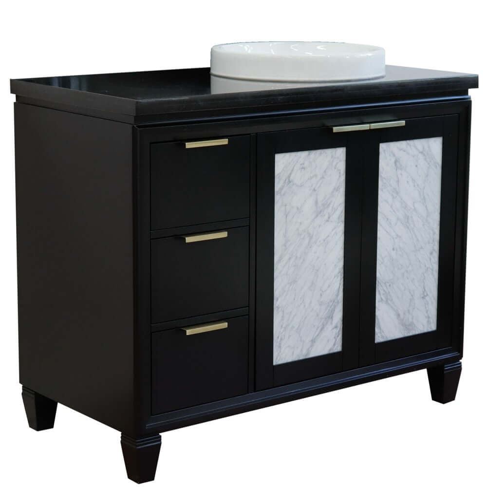 43" Single vanity in Black finish with Black galaxy and round sink- Right door/Right sink - 400990-43R-BL-BGRDR