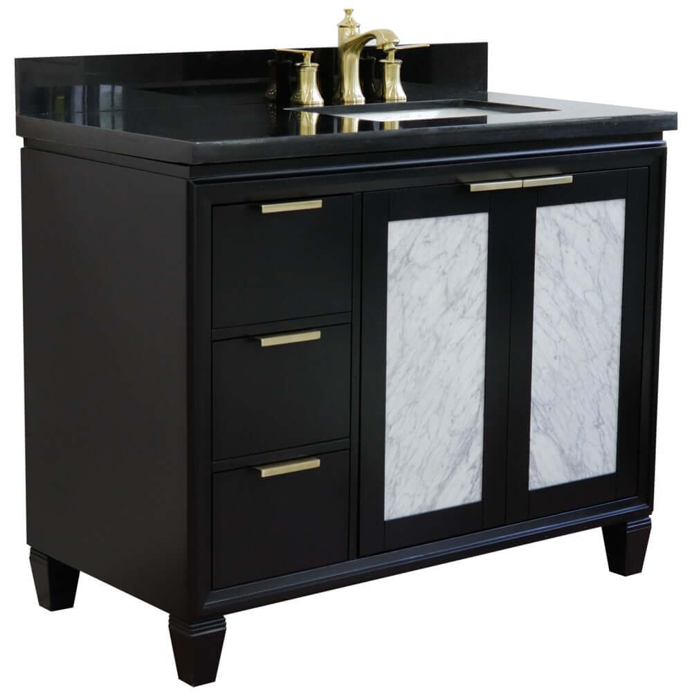 43" Single vanity in Black finish with Black galaxy and rectangle sink- Right door/Right sink - 400990-43R-BL-BGRR