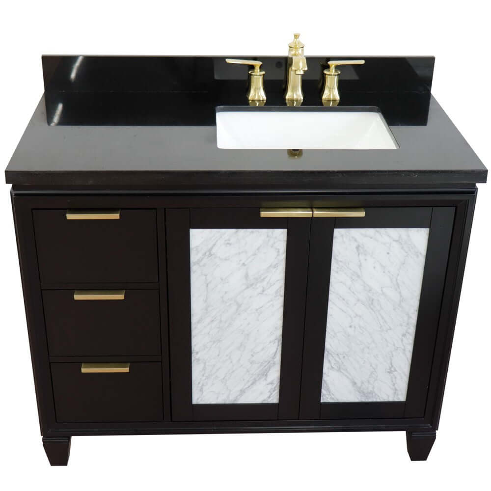 43" Single vanity in Black finish with Black galaxy and rectangle sink- Right door/Right sink - 400990-43R-BL-BGRR