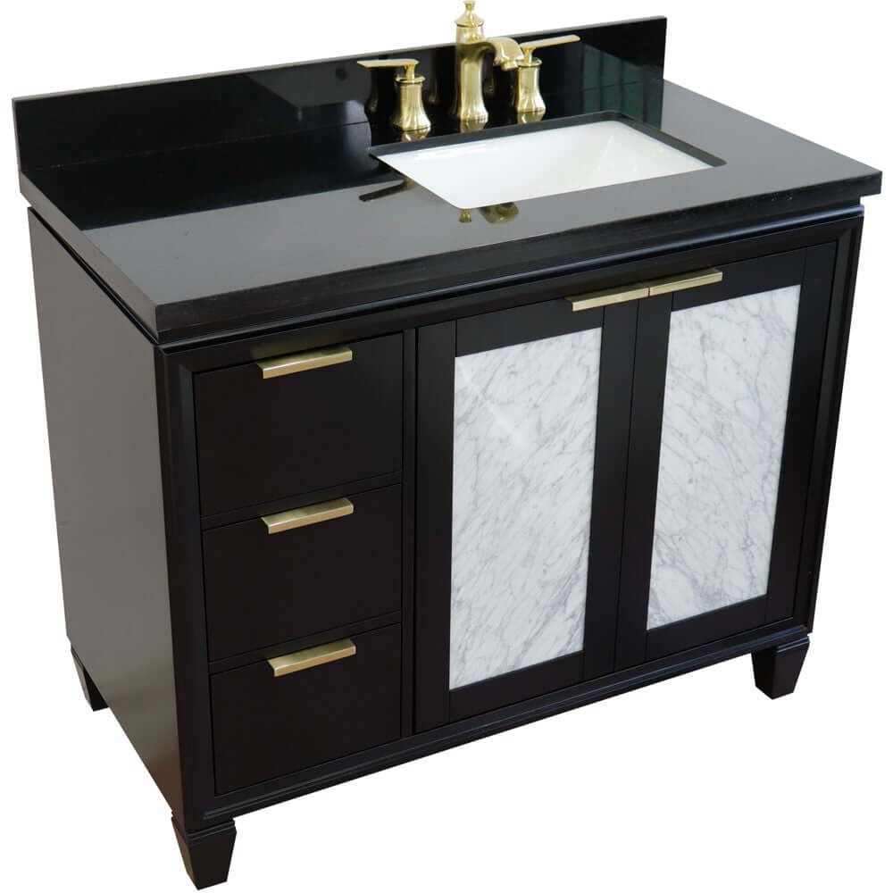 43" Single vanity in Black finish with Black galaxy and rectangle sink- Right door/Right sink - 400990-43R-BL-BGRR