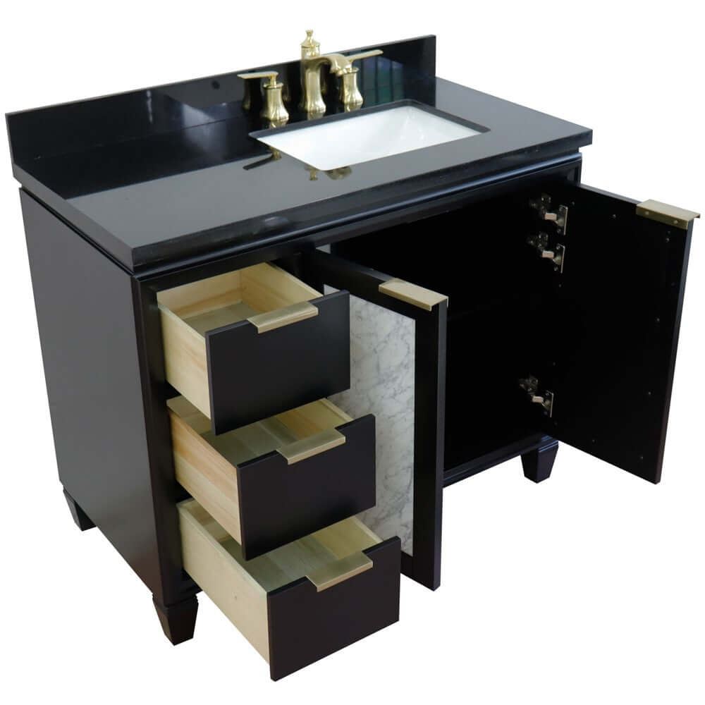 43" Single vanity in Black finish with Black galaxy and rectangle sink- Right door/Right sink - 400990-43R-BL-BGRR