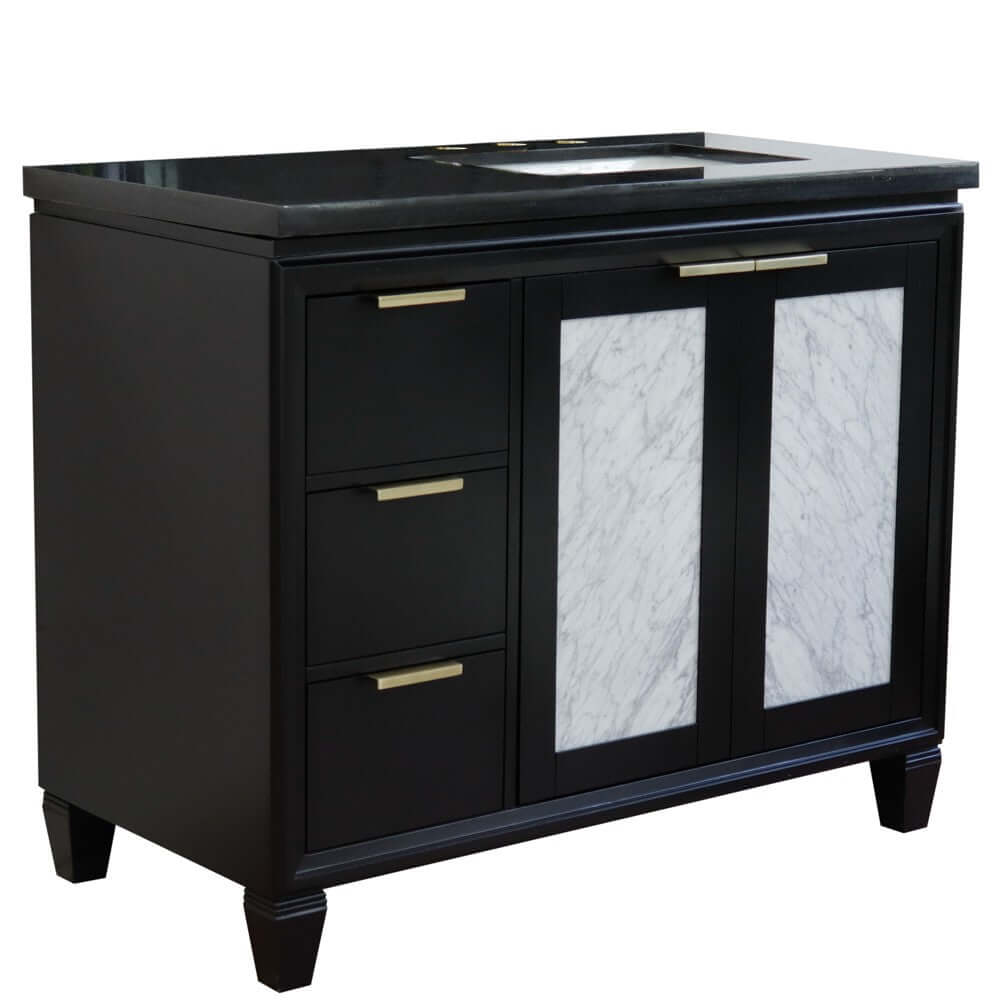 43" Single vanity in Black finish with Black galaxy and rectangle sink- Right door/Right sink - 400990-43R-BL-BGRR