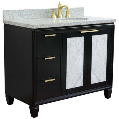 43" Single vanity in Black finish with Gray granite and oval sink- Right door/Right sink - 400990-43R-BL-GYOR