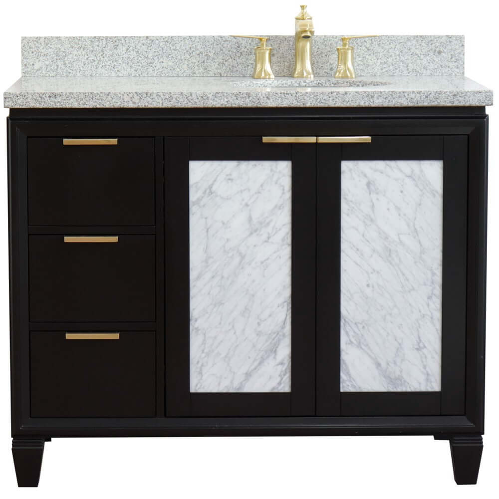 43" Single vanity in Black finish with Gray granite and oval sink- Right door/Right sink - 400990-43R-BL-GYOR