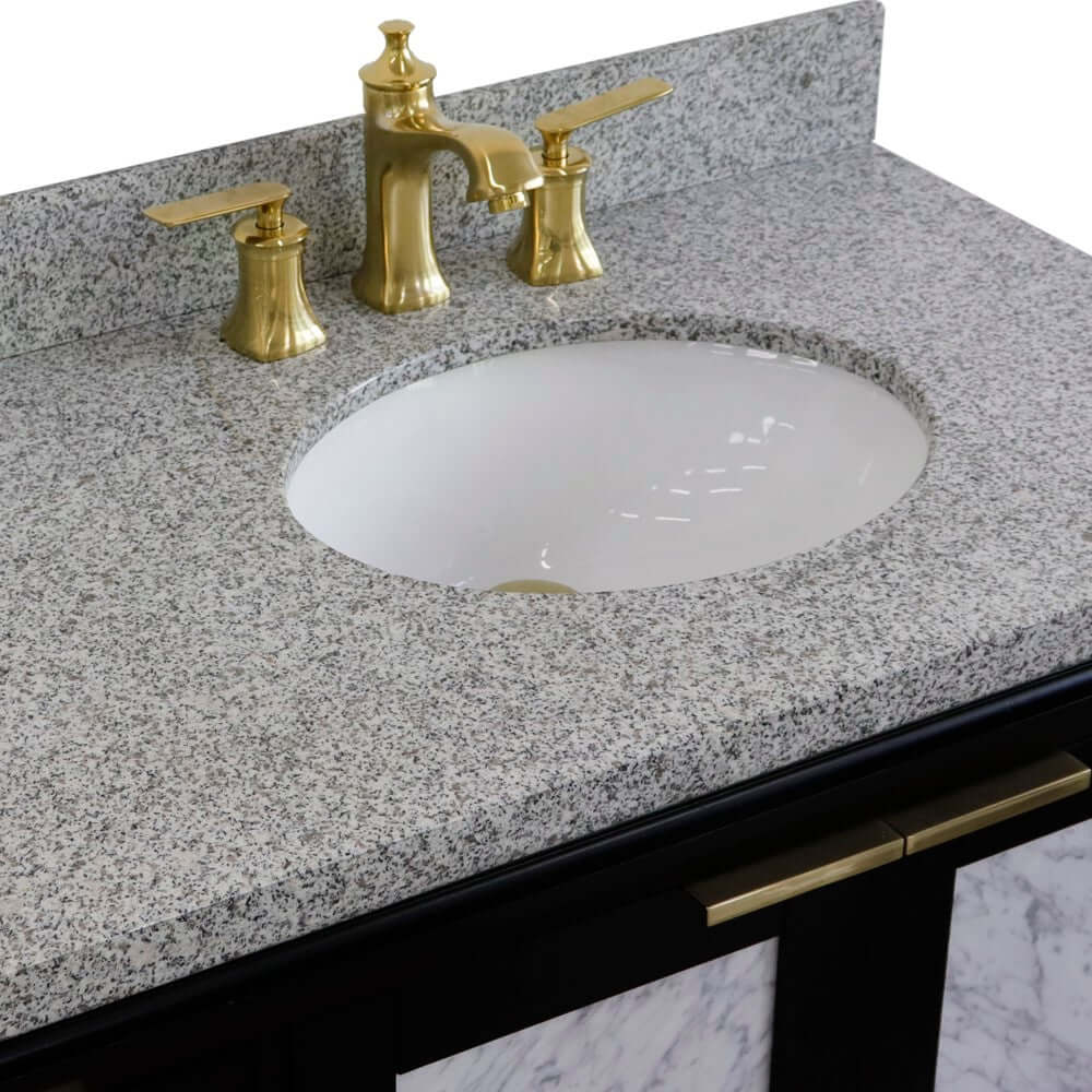 43" Single vanity in Black finish with Gray granite and oval sink- Right door/Right sink - 400990-43R-BL-GYOR