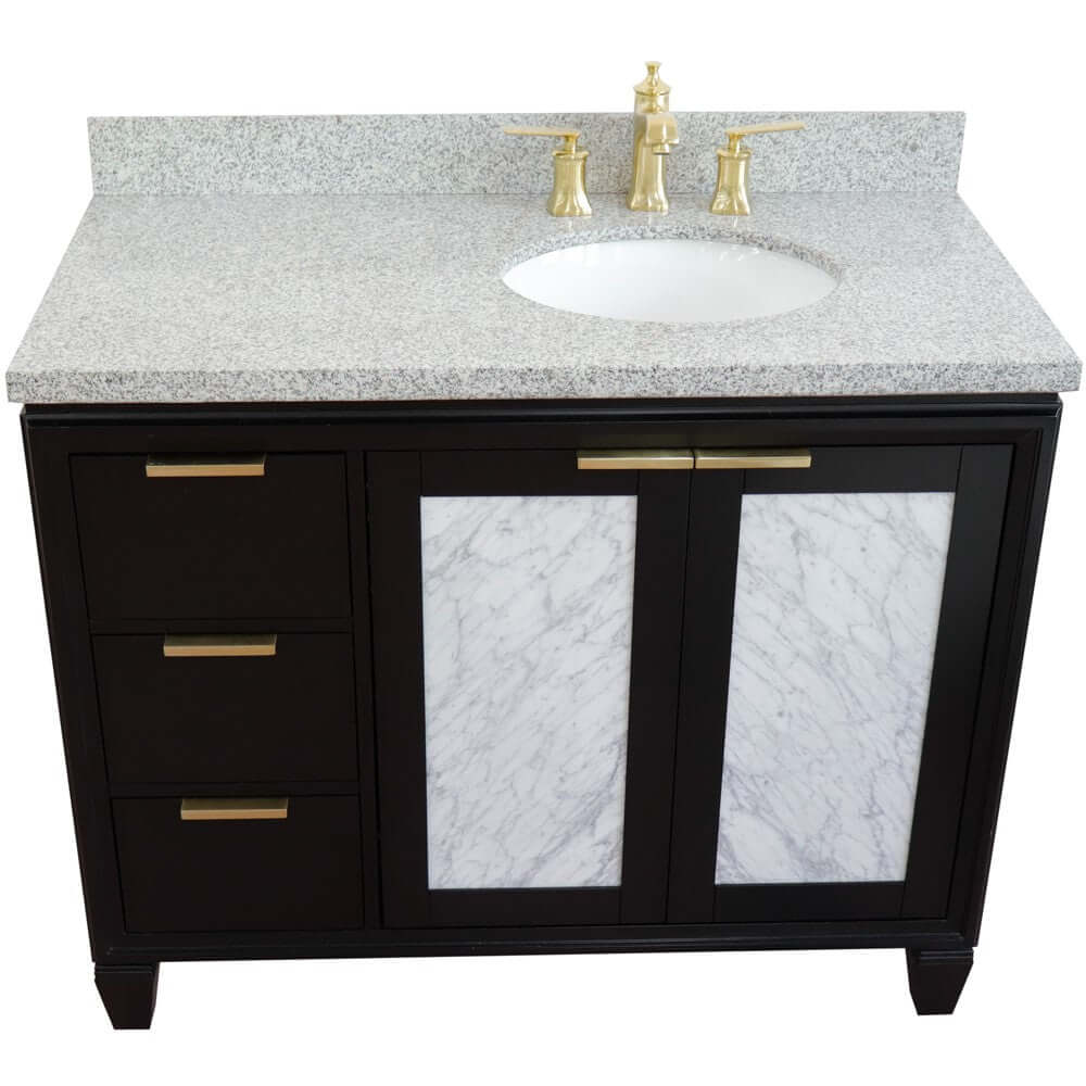 43" Single vanity in Black finish with Gray granite and oval sink- Right door/Right sink - 400990-43R-BL-GYOR