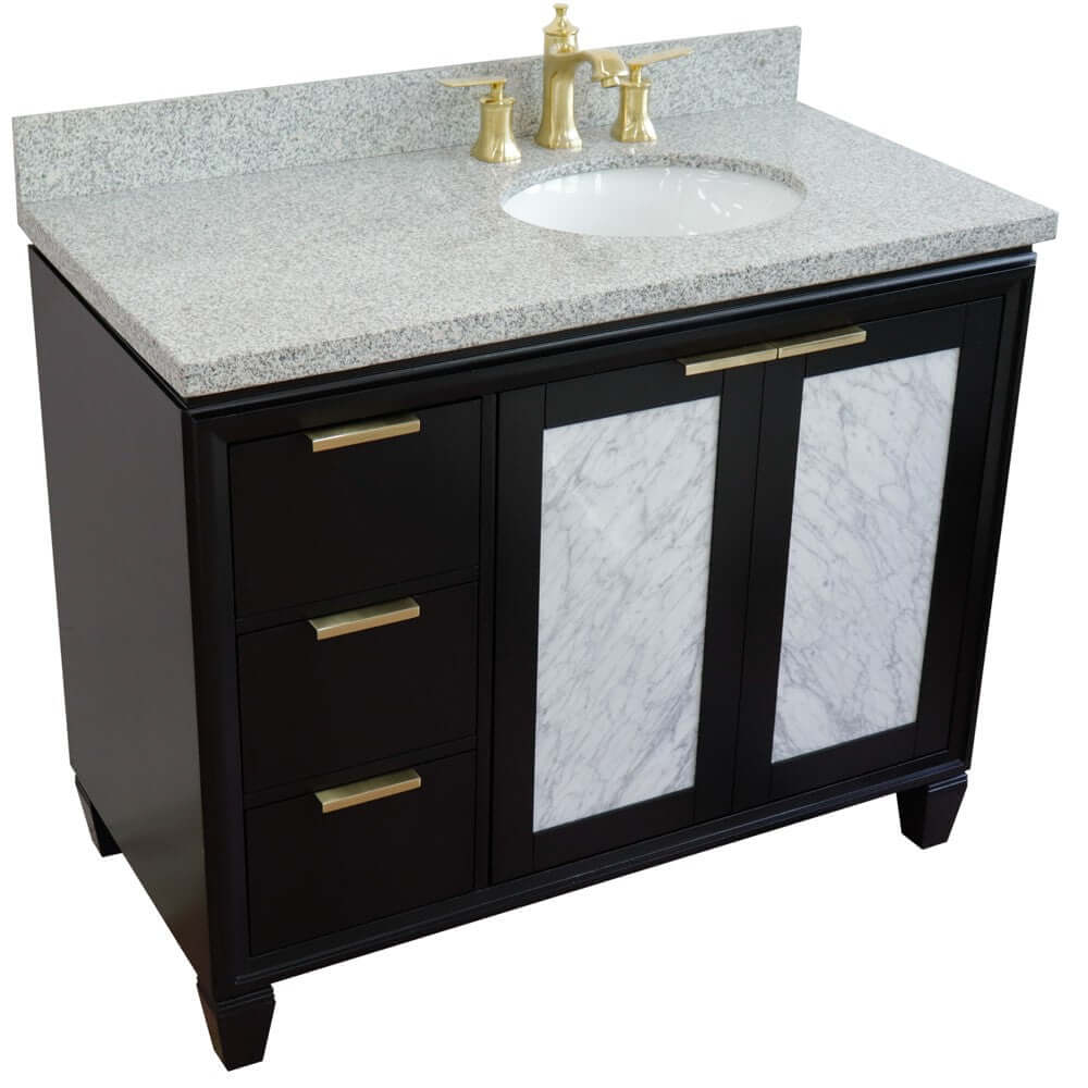 43" Single vanity in Black finish with Gray granite and oval sink- Right door/Right sink - 400990-43R-BL-GYOR