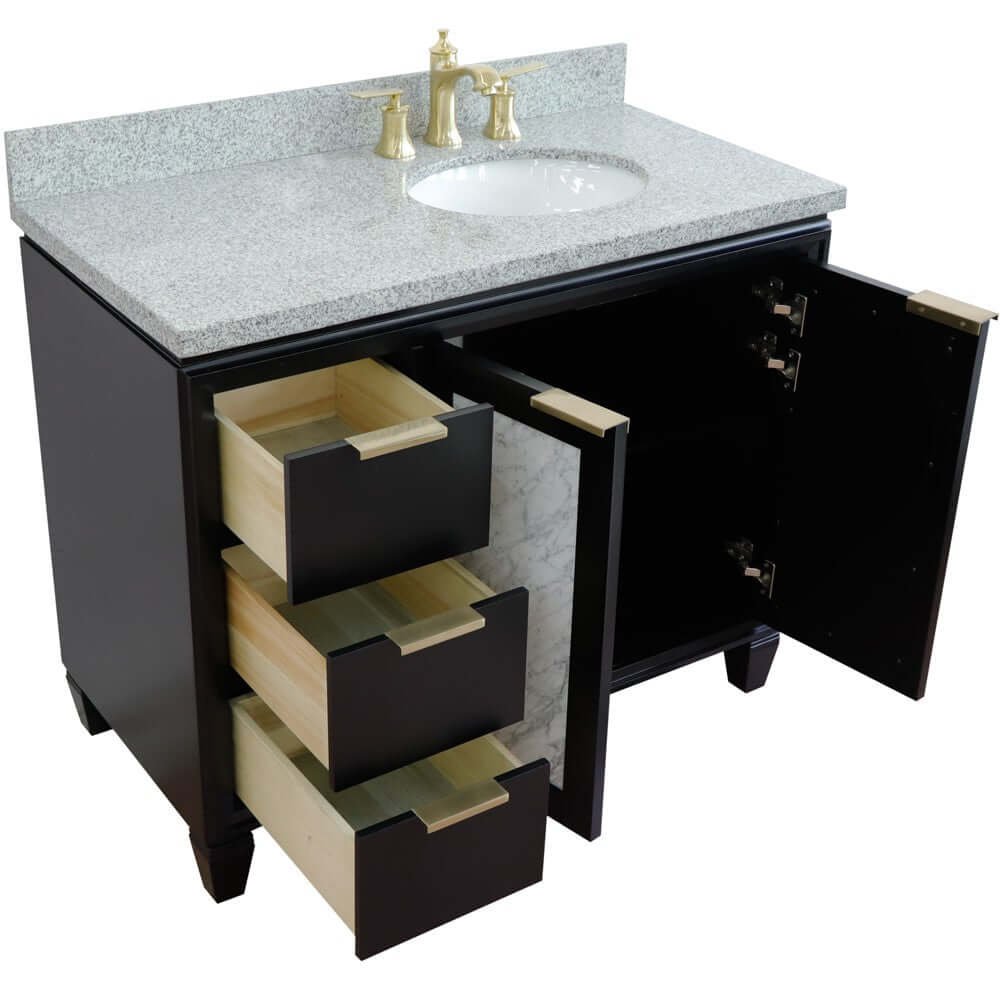 43" Single vanity in Black finish with Gray granite and oval sink- Right door/Right sink - 400990-43R-BL-GYOR