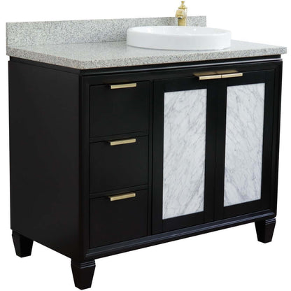 43" Single vanity in Black finish with Gray granite and round sink- Right door/Right sink - 400990-43R-BL-GYRDR