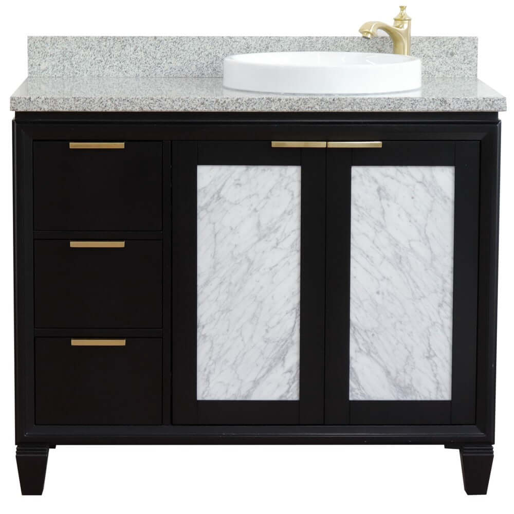 43" Single vanity in Black finish with Gray granite and round sink- Right door/Right sink - 400990-43R-BL-GYRDR