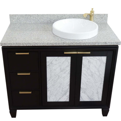 43" Single vanity in Black finish with Gray granite and round sink- Right door/Right sink - 400990-43R-BL-GYRDR