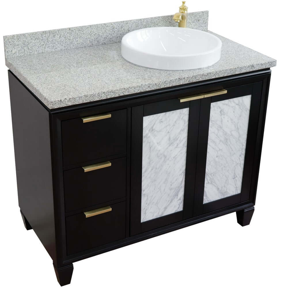 43" Single vanity in Black finish with Gray granite and round sink- Right door/Right sink - 400990-43R-BL-GYRDR