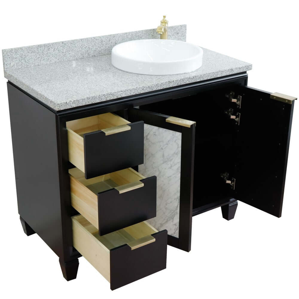 43" Single vanity in Black finish with Gray granite and round sink- Right door/Right sink - 400990-43R-BL-GYRDR