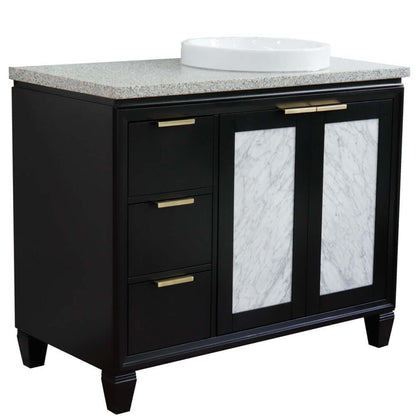 43" Single vanity in Black finish with Gray granite and round sink- Right door/Right sink - 400990-43R-BL-GYRDR