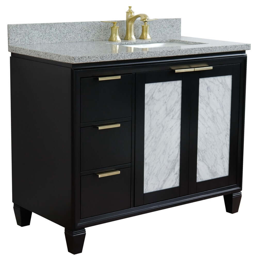 43" Single vanity in Black finish with Gray granite and rectangle sink- Right door/Right sink - 400990-43R-BL-GYRR