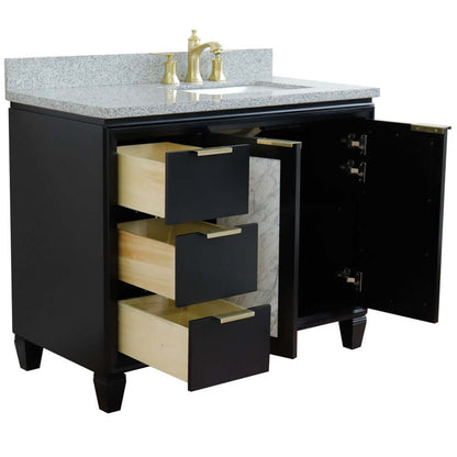 43" Single vanity in Black finish with Gray granite and rectangle sink- Right door/Right sink - 400990-43R-BL-GYRR