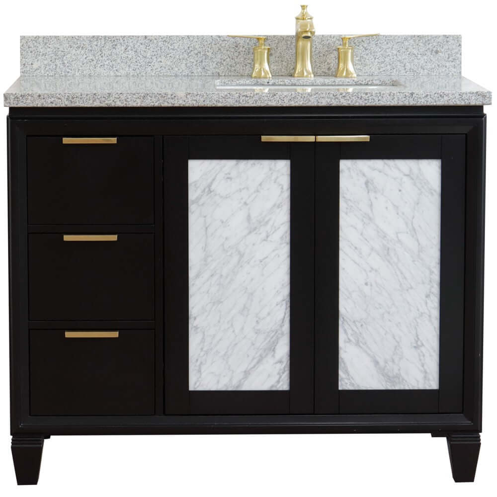 43" Single vanity in Black finish with Gray granite and rectangle sink- Right door/Right sink - 400990-43R-BL-GYRR